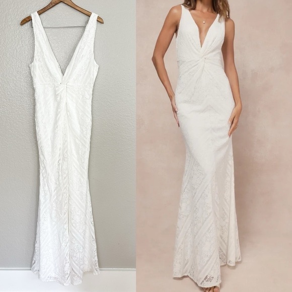 Lulus Dresses & Skirts - NWOT Adoring Attachment White Lace Twist-Front Sleeveless Maxi Dress
